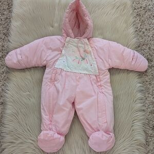 Vintage Tidykins pink winter suit with elephant design size 6-9 M